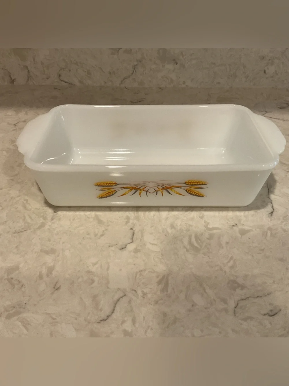 Vintage Fire King 1960s Milk Glass “Sheaves of Wheat” Loaf Pan Casserole